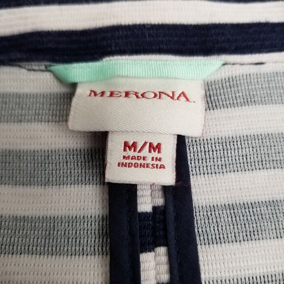 Merona Navy White Striped Blazer M Preppy Coastal Nautical Stretch - Picture 6 of 10